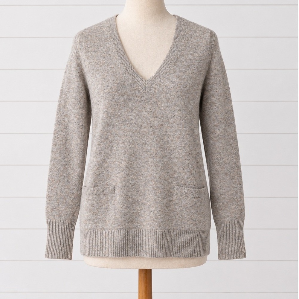 J Crew V Neck Pocket Tunic Sweater Gray Soft Merino Wool Alpaca Supersoft Small